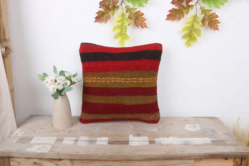 Pillow Cover, 12x12 Red Cushion Cover, Vintage Pillow Case, Vintage Kilim Pillow, Pillow for Couch, Bolster Throw Cushion, Turkish Pillow - 1