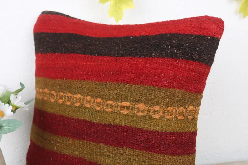 Pillow Cover, 12x12 Red Cushion Cover, Vintage Pillow Case, Vintage Kilim Pillow, Pillow for Couch, Bolster Throw Cushion, Turkish Pillow - 5