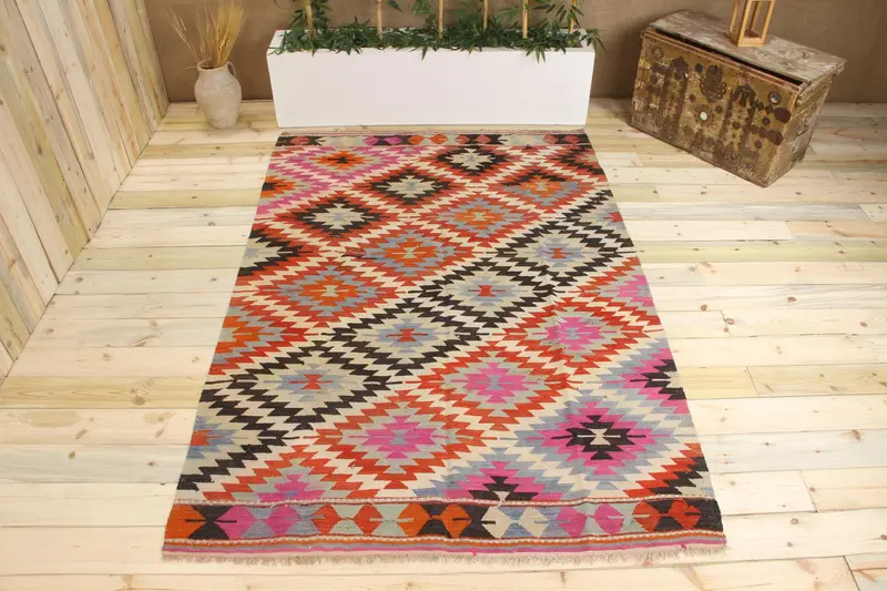 Handmade Orange Ombré Rug, 0.4x7.6 ft Vibrant Decor