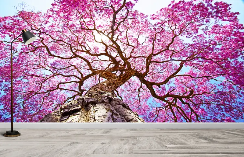 Zarif Baskılı Duvar Kağıdı: Mor Ağaç Doğa Manzarası
