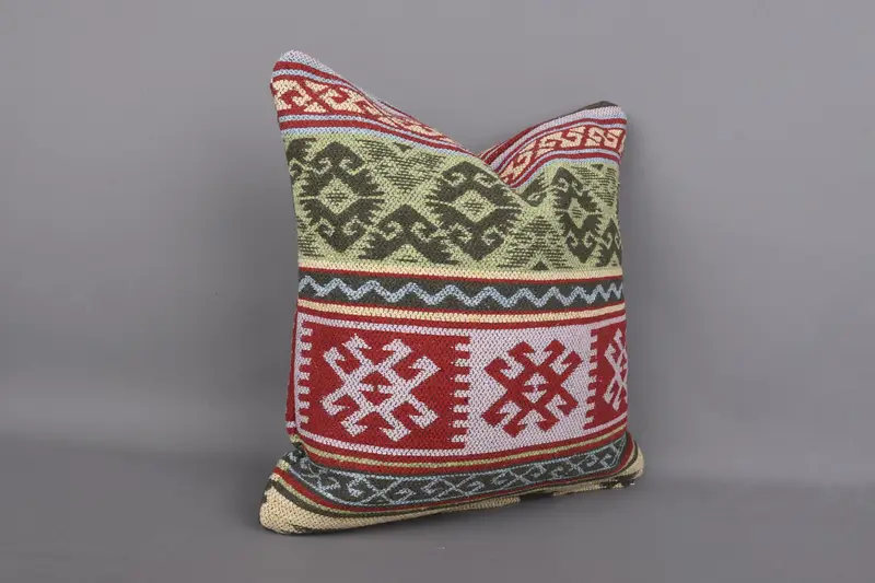 Vintage Pillow, 18x18 Red Cushion Case, Kilim Pillow Cover, Handmade Kilim Cushion, Handmade Rug Seat Pillow Sham, Pillow Cover - 2