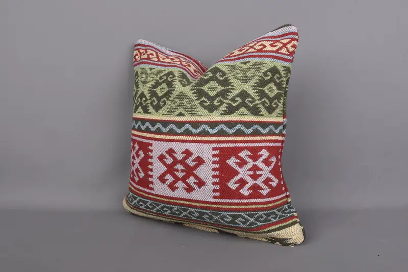 Vintage Pillow, 18x18 Red Cushion Case, Kilim Pillow Cover, Handmade Kilim Cushion, Handmade Rug Seat Pillow Sham, Pillow Cover - 3