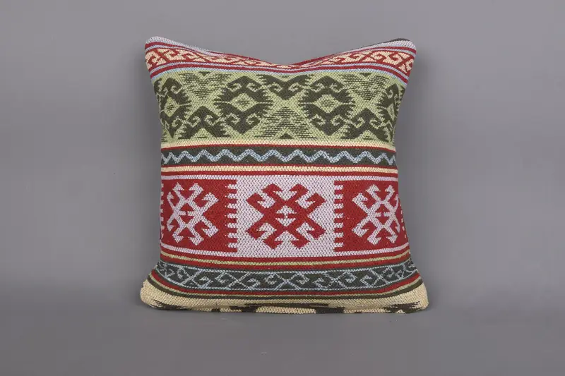 Vintage Pillow, 18x18 Red Cushion Case, Kilim Pillow Cover, Handmade Kilim Cushion, Handmade Rug Seat Pillow Sham, Pillow Cover - 4