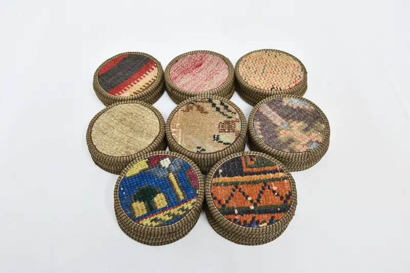 Posavasos redondo con patrón bohemio, posavasos Kilim único para decoración de cocina