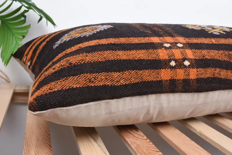 Boho Pillow Sham Cover, Nautical Throw Pillow Cover, Ethnical Kilim Rug Pillow, 16x48 Brown Pillow, Vintage Kilim Pillow, Cushion - 6