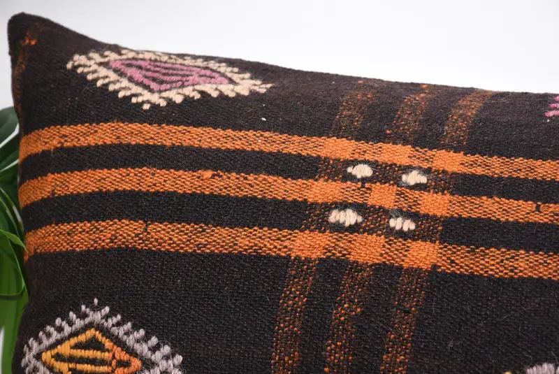 Boho Pillow Sham Cover, Nautical Throw Pillow Cover, Ethnical Kilim Rug Pillow, 16x48 Brown Pillow, Vintage Kilim Pillow, Cushion - 2