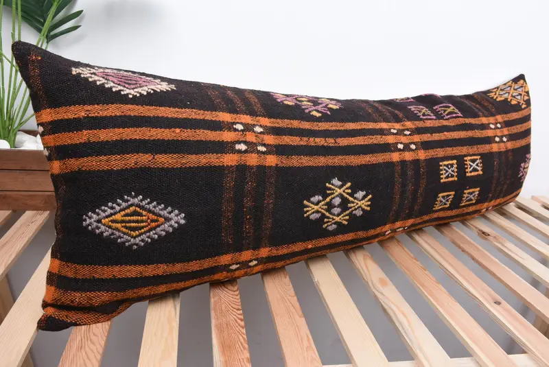 Boho Pillow Sham Cover, Nautical Throw Pillow Cover, Ethnical Kilim Rug Pillow, 16x48 Brown Pillow, Vintage Kilim Pillow, Cushion - 4