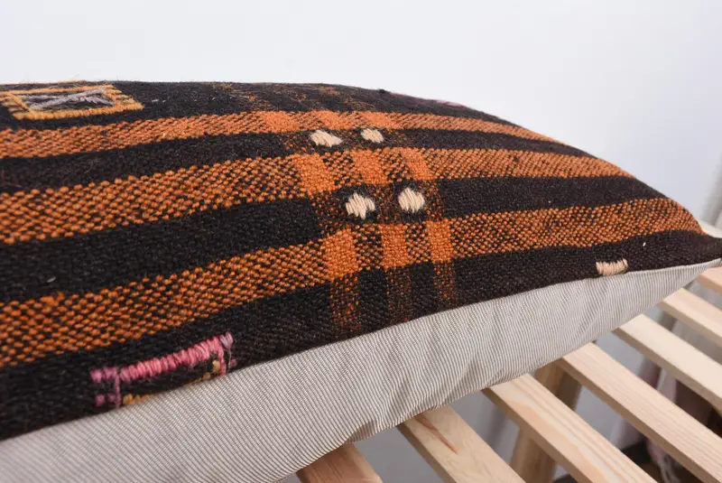 Boho Pillow Sham Cover, Nautical Throw Pillow Cover, Ethnical Kilim Rug Pillow, 16x48 Brown Pillow, Vintage Kilim Pillow, Cushion - 7