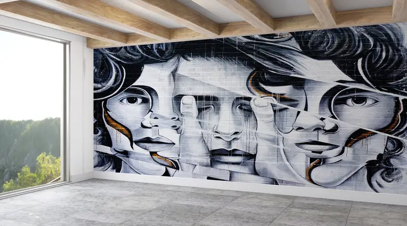 Modern Baskılı Duvar Kağıdı: Soyut Kadın Grafiti Sokak Sanatı Tasarımı