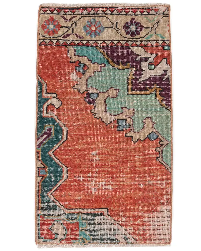 Lebendiger marokkanischer Teppich, 1,6 x 2,8 Fuß in Orange und Blau