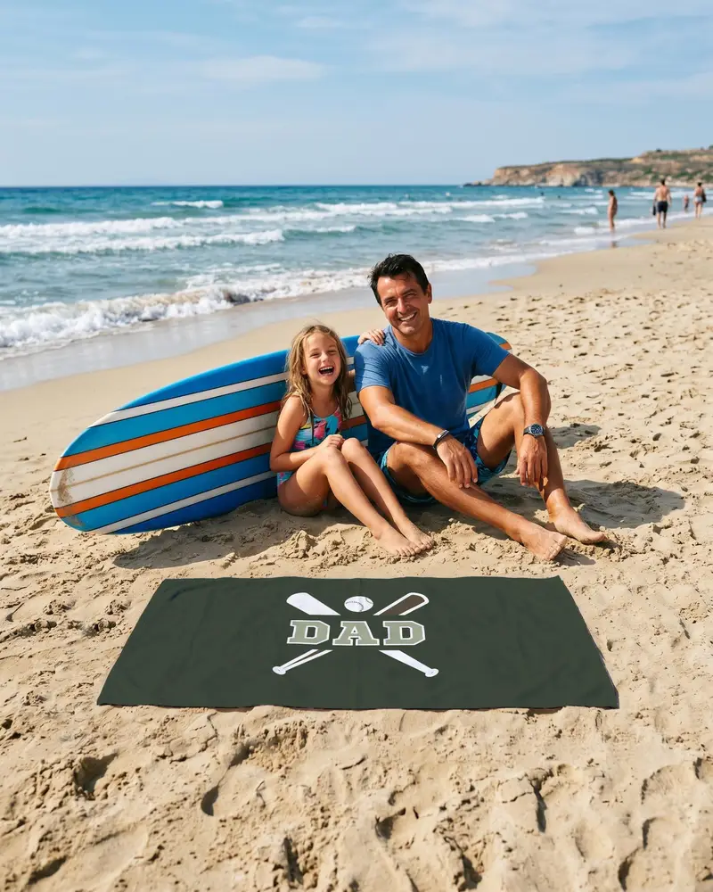 Dad Baseball Beach Towel, Personalized Sports Pool Towel, Custom Name Father’s Day Gift, Vacation Essential - 1