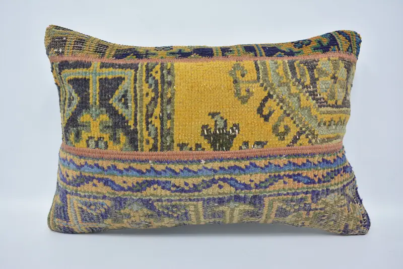 Retro Pillow, Turkish Pillow, Pillow Case, Neutral Throw Cushion, 16x24 Yellow Pillow, Antique Pillows, Kilim Cushion Sham - 1