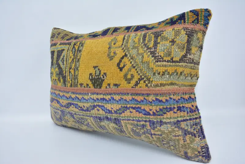 Retro Pillow, Turkish Pillow, Pillow Case, Neutral Throw Cushion, 16x24 Yellow Pillow, Antique Pillows, Kilim Cushion Sham - 4