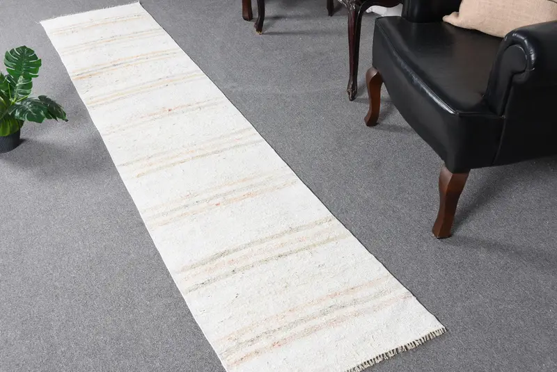 Alfombra de 1,8x9 pies, alfombra turca vintage, alfombra de patchwork blanca Kilim - 1