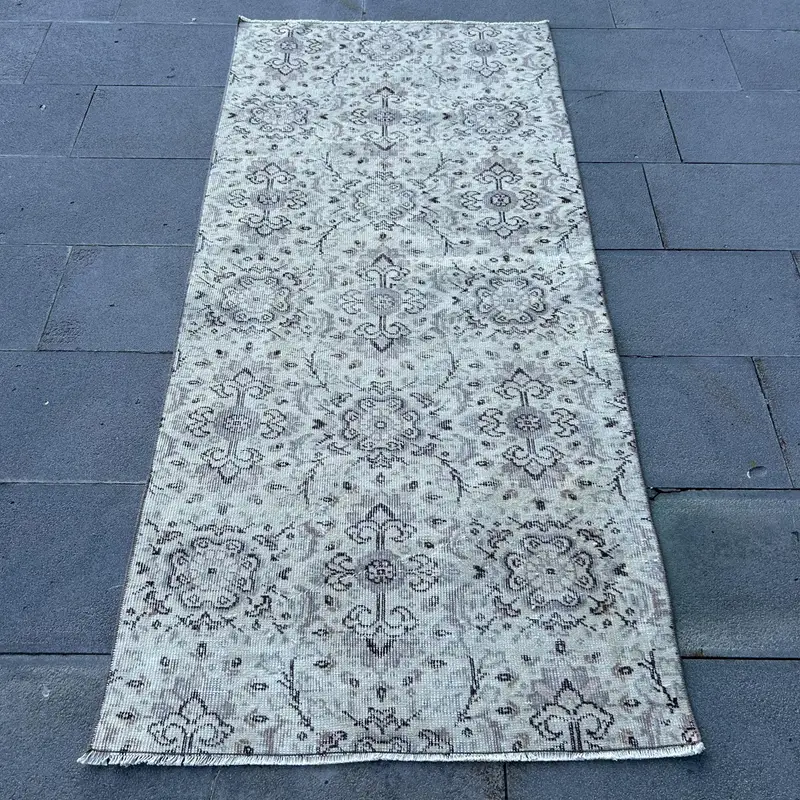 Alfombra Elegante Beige, 2,9x6,5ft Diseño Bordeado