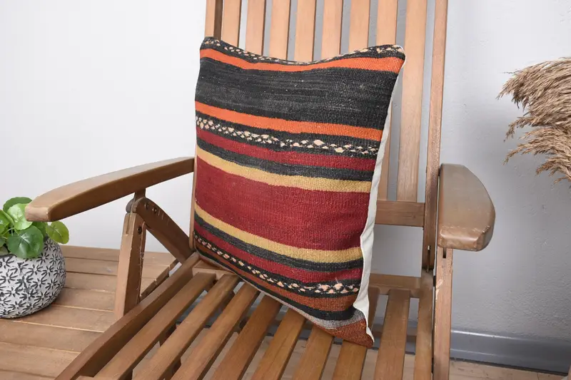 Cushion Case, Pillow for Couch, Kilim Pillow Cover, 18x18 Red Cushion, Armchair Pillow Case, Toss Pillow Case, Interior Designer Pillow - 3