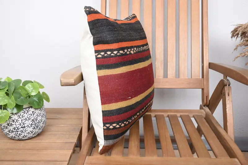 Cushion Case, Pillow for Couch, Kilim Pillow Cover, 18x18 Red Cushion, Armchair Pillow Case, Toss Pillow Case, Interior Designer Pillow - 2