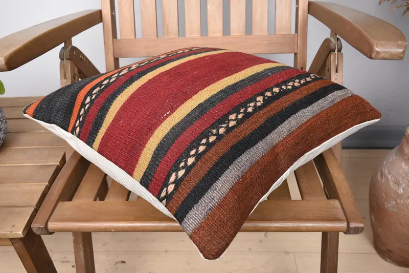 Cushion Case, Pillow for Couch, Kilim Pillow Cover, 18x18 Red Cushion, Armchair Pillow Case, Toss Pillow Case, Interior Designer Pillow - 4