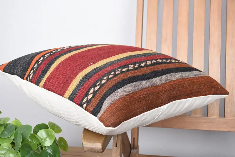 Cushion Case, Pillow for Couch, Kilim Pillow Cover, 18x18 Red Cushion, Armchair Pillow Case, Toss Pillow Case, Interior Designer Pillow - 6