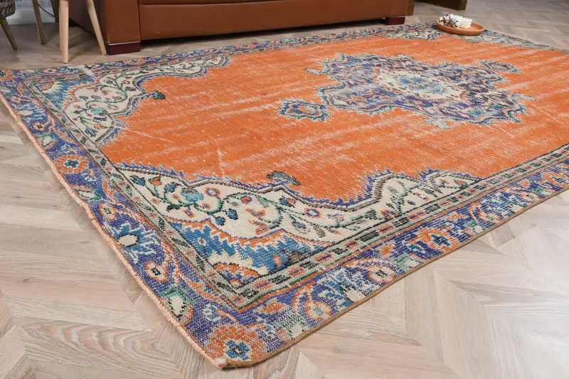 5,6x9,6 ft Teppich, Vintage Oushak Teppich, türkischer orangefarbener Wollteppich - 1