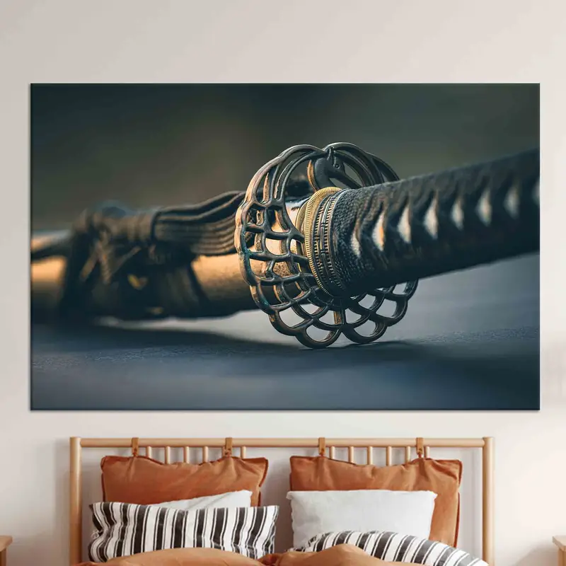 エレガントなサムライ刀剣プリントキャンバス - 日本アート