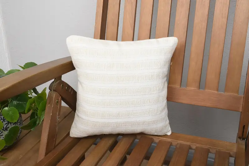 12x12 Zoll türkisches marokkanisches Kissen, gestreifter DesignerBeige-Kissenbezug - 1