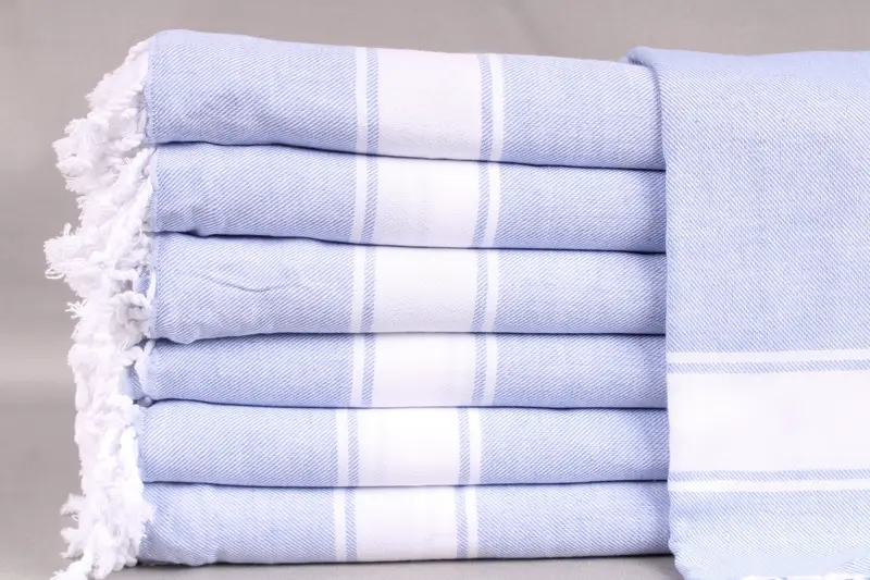 Beach Towel Personalized Denim Blue Striped, Organic Turkish Cotton, 40x71 Inches