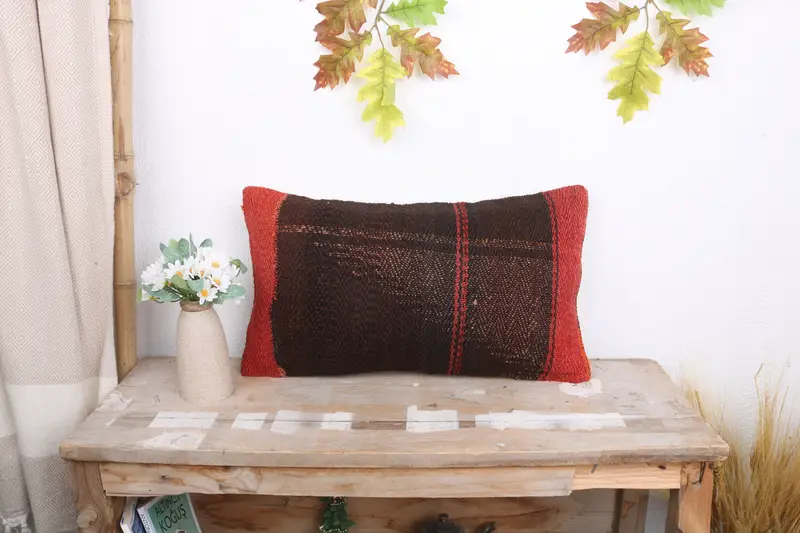 Kilim Pillow, Farmhouse Cushion Cover, Shabby Chic Cushion Case, Vintage Pillow, Interior Designer Pillow, 12x20 Brown Pillow Sham, Cushion Cover - 1