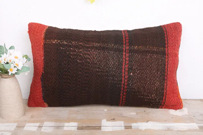 Kilim Pillow, Farmhouse Cushion Cover, Shabby Chic Cushion Case, Vintage Pillow, Interior Designer Pillow, 12x20 Brown Pillow Sham, Cushion Cover - 2