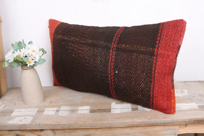 Kilim Pillow, Farmhouse Cushion Cover, Shabby Chic Cushion Case, Vintage Pillow, Interior Designer Pillow, 12x20 Brown Pillow Sham, Cushion Cover - 4