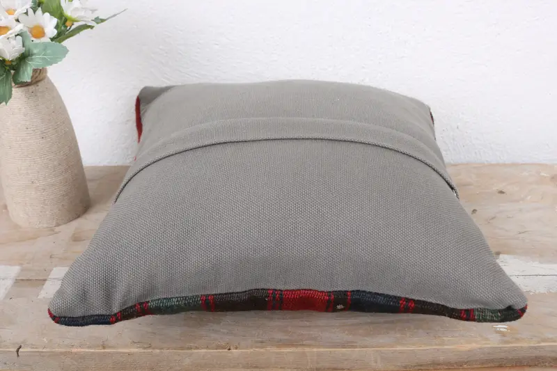 Boho Chic Cushion, Bolster Cushion Case, Turkish Pillow, 12x12 Red Pillow Case, Pillow for Sofa, Handmade Kilim Cushion, Pillow Sham - 7