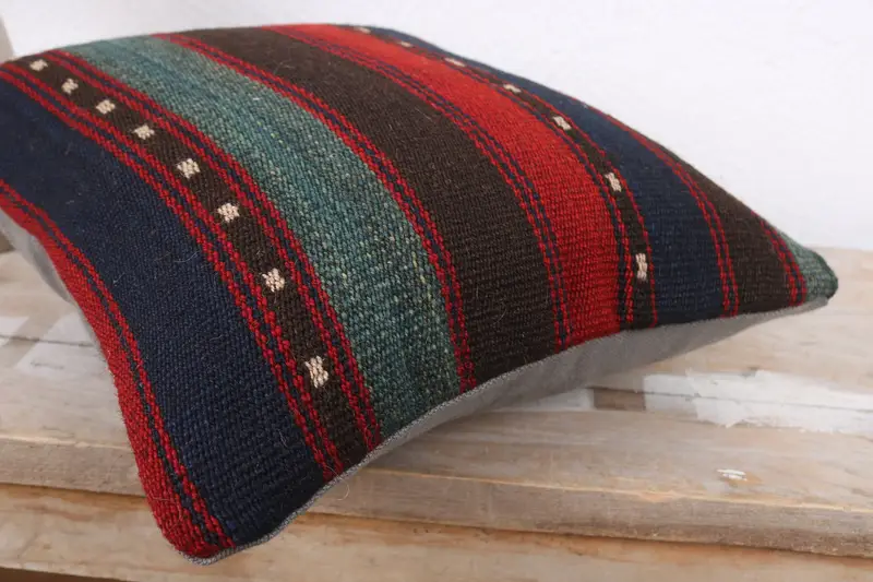 Boho Chic Cushion, Bolster Cushion Case, Turkish Pillow, 12x12 Red Pillow Case, Pillow for Sofa, Handmade Kilim Cushion, Pillow Sham - 6