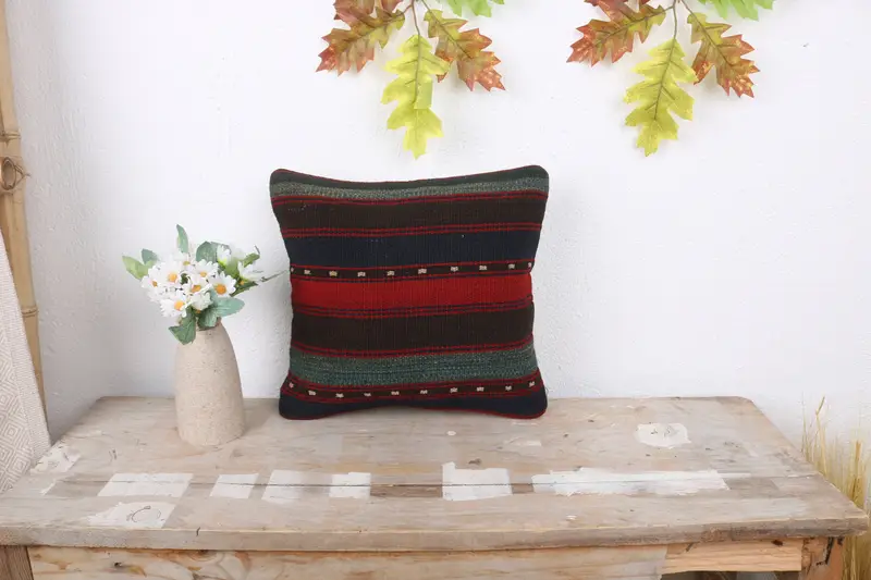 Boho Chic Cushion, Bolster Cushion Case, Turkish Pillow, 12x12 Red Pillow Case, Pillow for Sofa, Handmade Kilim Cushion, Pillow Sham - 1