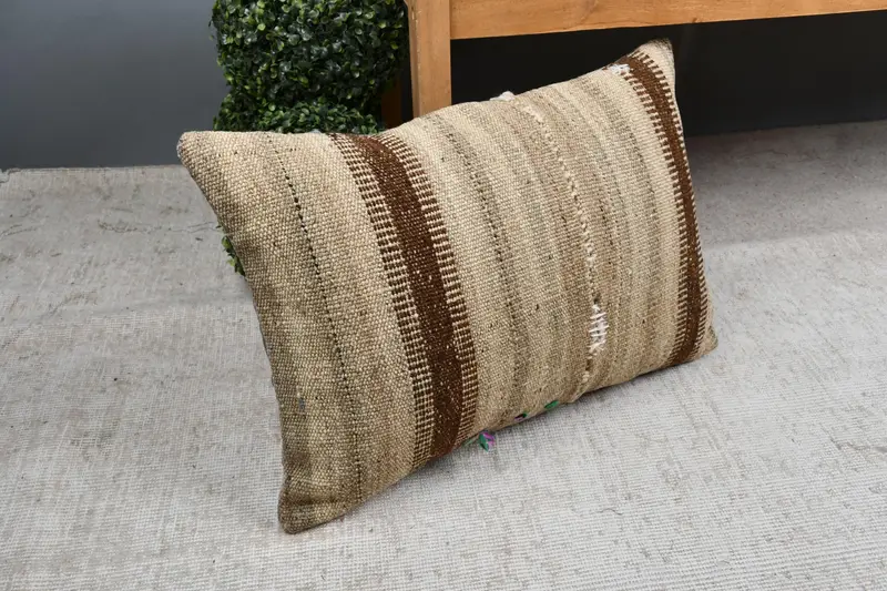 Hippie Throw Pillow Sham, Turkish Pillow, Pillow for Couch, 16x24 Beige Pillow, Kilim Pillow Cover, Traditional Pillow, Cushion Case - 7