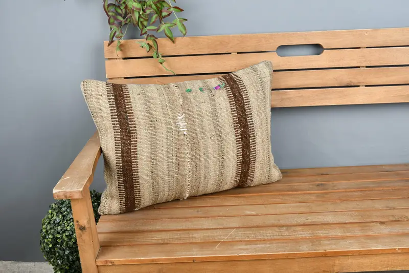 Hippie Throw Pillow Sham, Turkish Pillow, Pillow for Couch, 16x24 Beige Pillow, Kilim Pillow Cover, Traditional Pillow, Cushion Case - 1