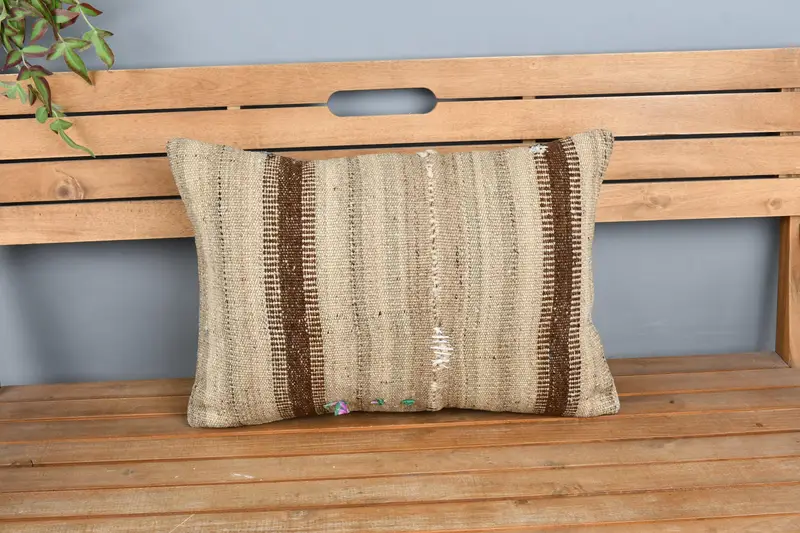 Hippie Throw Pillow Sham, Turkish Pillow, Pillow for Couch, 16x24 Beige Pillow, Kilim Pillow Cover, Traditional Pillow, Cushion Case - 6