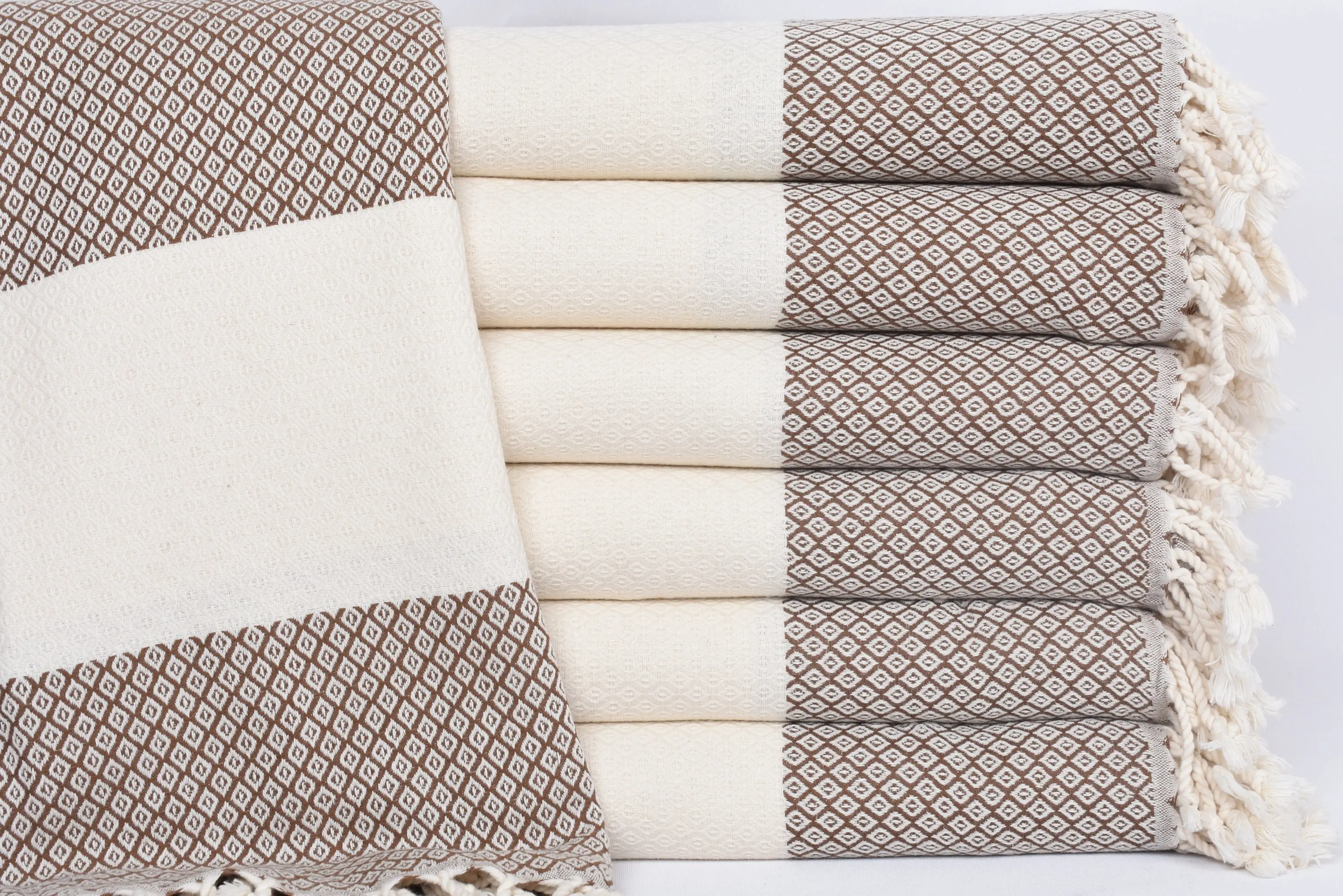 Personalized Brown Diamond Towel, 70x36 Inches, Natural Linen - 1