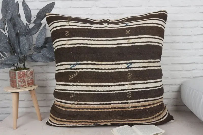 32x32 Brown Cushion Cover, Authentic Pillow Cover, Pillow Cover, Antique Pillows, Vintage Kilim Pillow, Handmade Kilim Cushion - 1