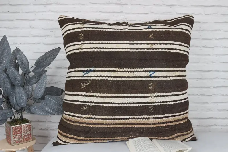 32x32 Brown Cushion Cover, Authentic Pillow Cover, Pillow Cover, Antique Pillows, Vintage Kilim Pillow, Handmade Kilim Cushion - 2