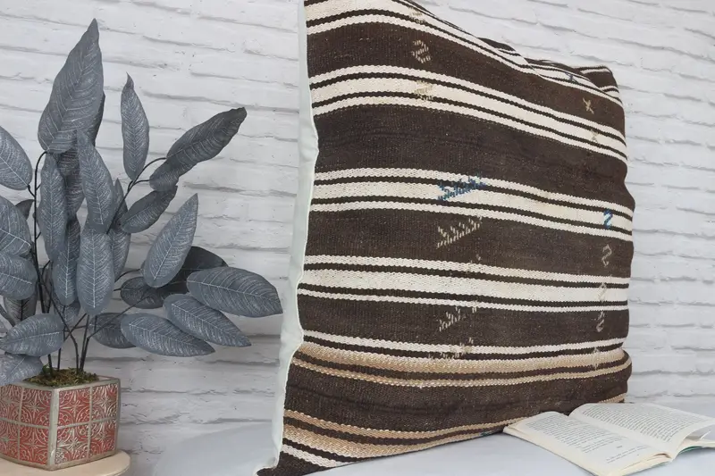 32x32 Brown Cushion Cover, Authentic Pillow Cover, Pillow Cover, Antique Pillows, Vintage Kilim Pillow, Handmade Kilim Cushion - 3