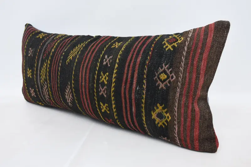 Pillow, Boho Pillow Sham Cover, Throw Kilim Pillow, 16x36 Black Pillow, Pet Pillow Sham, Home Decor Pillow, Shabby Chic Cushion Cover - 4
