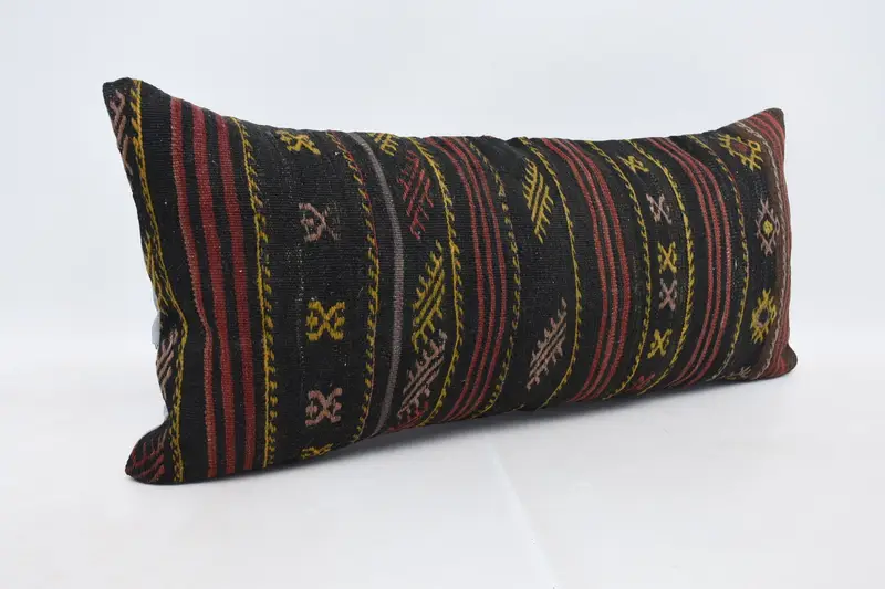 Pillow, Boho Pillow Sham Cover, Throw Kilim Pillow, 16x36 Black Pillow, Pet Pillow Sham, Home Decor Pillow, Shabby Chic Cushion Cover - 3