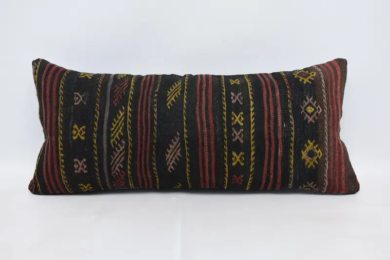Pillow, Boho Pillow Sham Cover, Throw Kilim Pillow, 16x36 Black Pillow, Pet Pillow Sham, Home Decor Pillow, Shabby Chic Cushion Cover - 1
