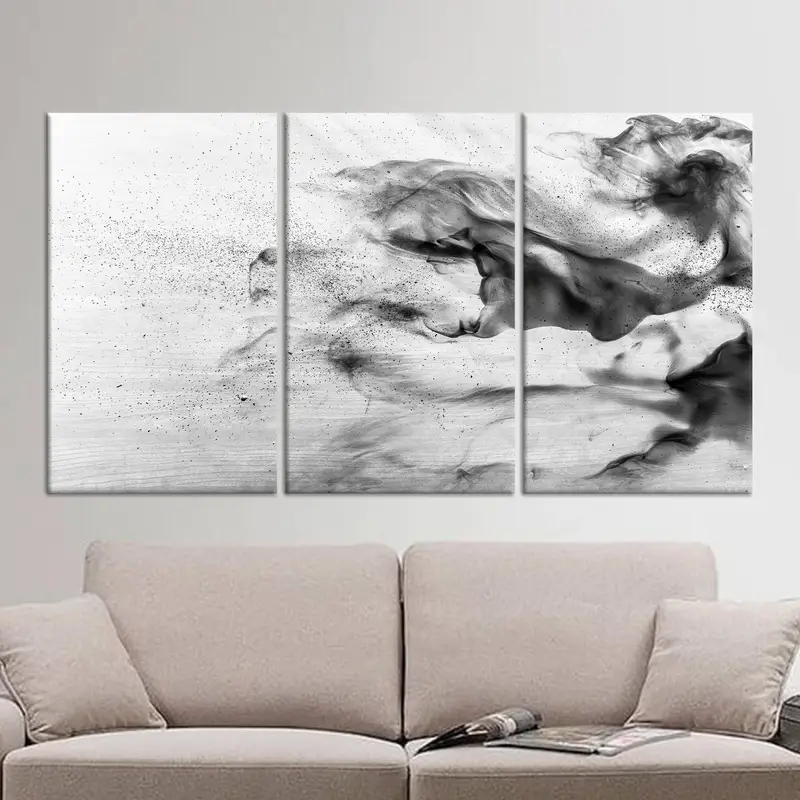 Impresión en lienzo de humo abstracto contemporáneo en blanco y negro