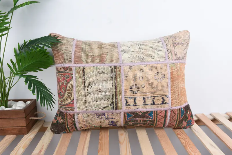Boho Pillow, 20x28 Beige Pillow, Vintage Pillow, Cushion Cover, Chair Cushion, Antique Pillows, Ikat Pillow Sham, Nomadic Pillow Sham - 1