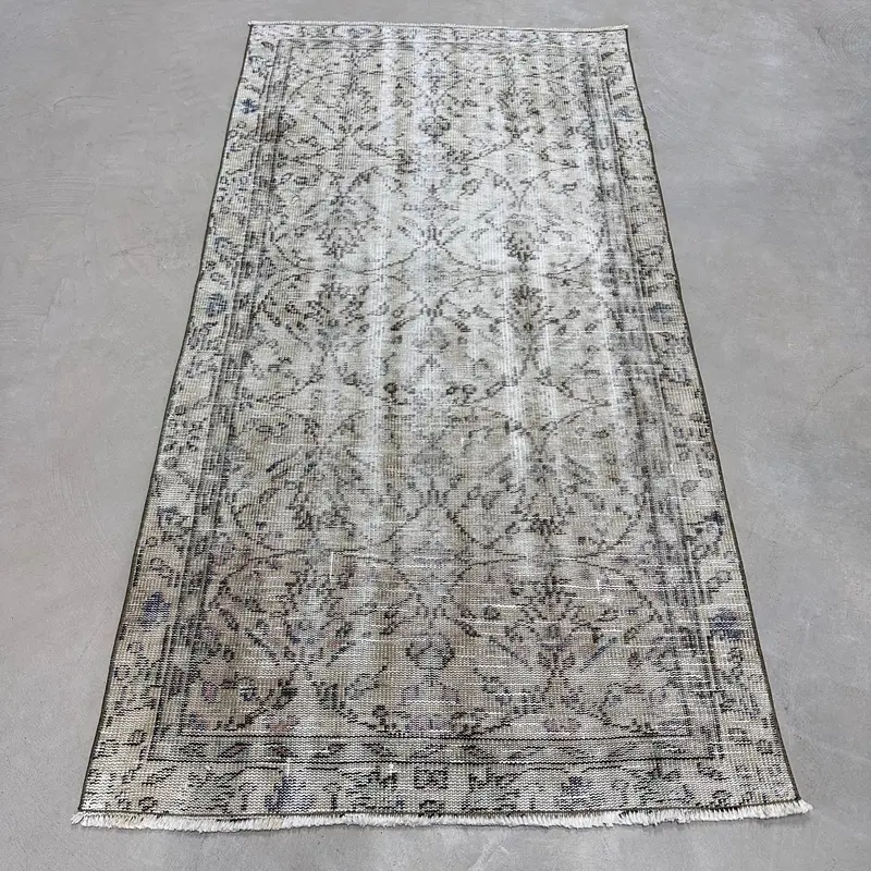 3.3x6.6 ft Vintage Turkish Rug, Accent Rug, Gray Blue Ikat Wool Rug - 1