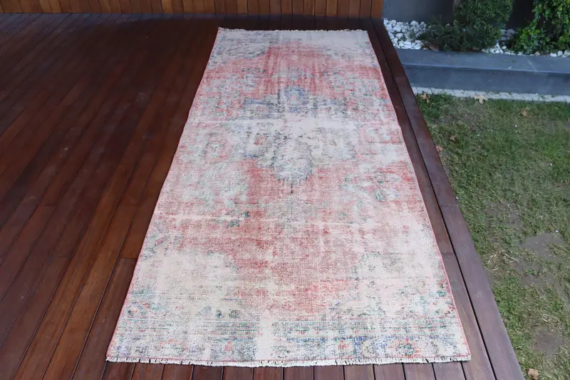 3,8x9,1 ft Teppich, türkischer Vintage Teppich, rot blau gestreifter Wollteppich - 1