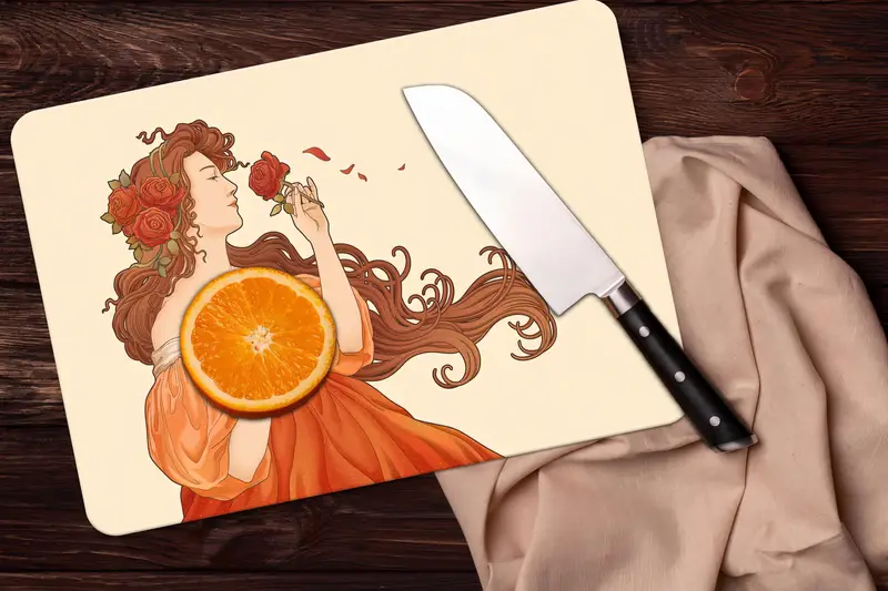 花の女神ガラスまな板、アールヌーボーキッチンエッセンシャル