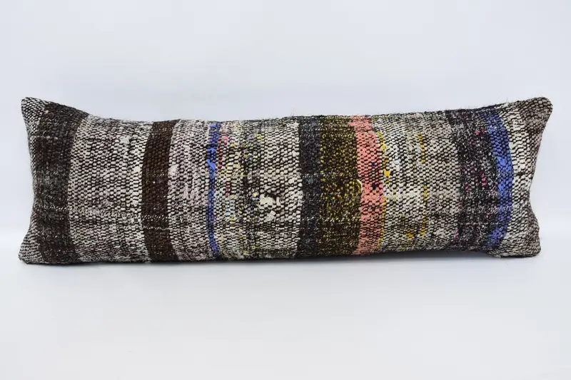 Boho Pillow Sham Cover, Kilim Pillow Cover, 12x36 Brown Cushion Cover, Pattern Throw Pillow, Vintage Kilim Throw Pillow, Cushion Cover - 1
