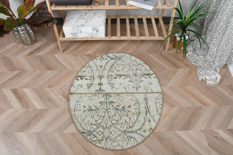 Alfombra de patchwork beige y verde, decoración elegante de 2,5 x 2,9 pies